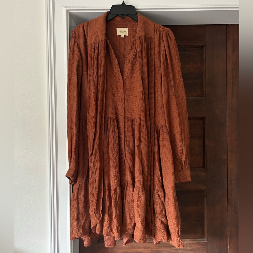 Sezane Rust Brown Tie-Neck Swing Dress Size 40, US 8